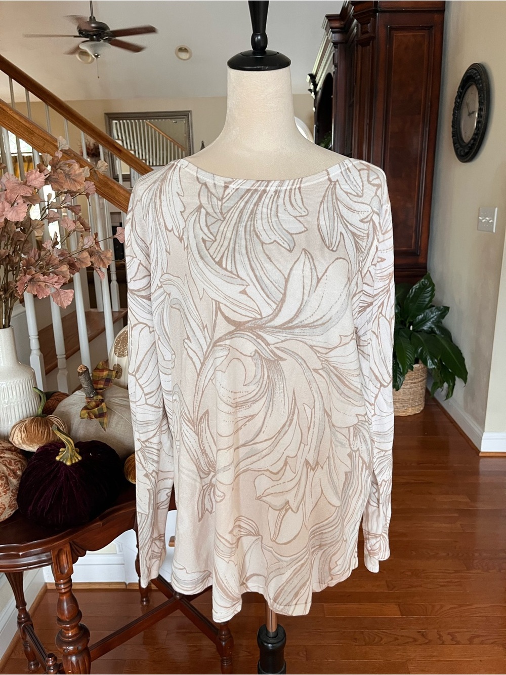 Chico’s Long-Sleeve Floral Print Sweater in Cream